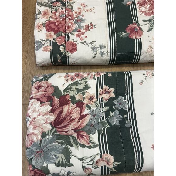 Pair Vintage Croscill Granada Quilted Pillow Shams Standard Roses Stripe Green - Picture 4 of 7